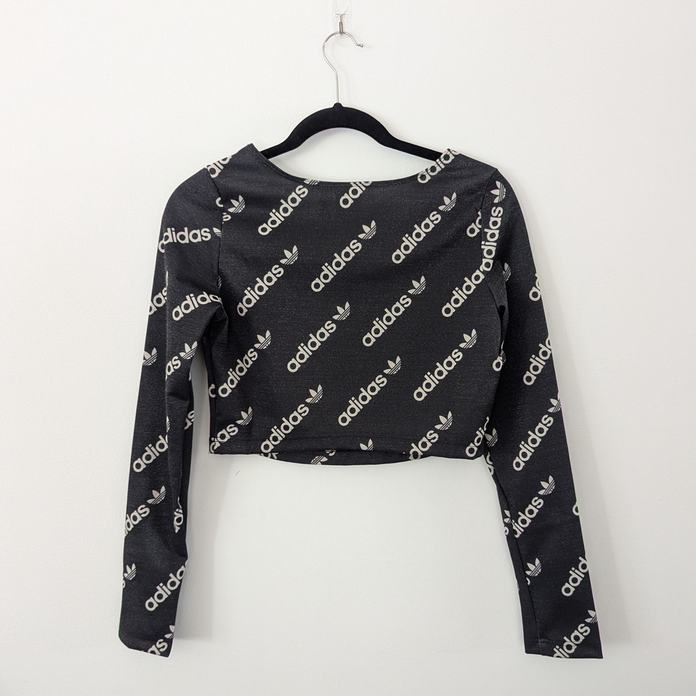 Adidas Originals Logomania Black Long Sleeve Crop Top - Picture 3 of 6